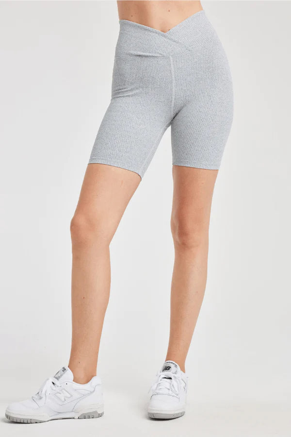 Ribbed V Waist Biker Short Heather Grey